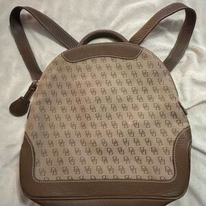 Dooney & Bourke Tan and Brown Logo Backpack